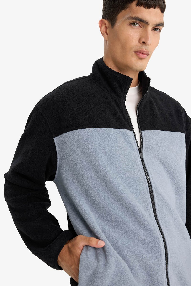 DeFacto Black Man Relax Fit Half Turtleneck Zip Up Fleece Cardigan Casual - Image 4